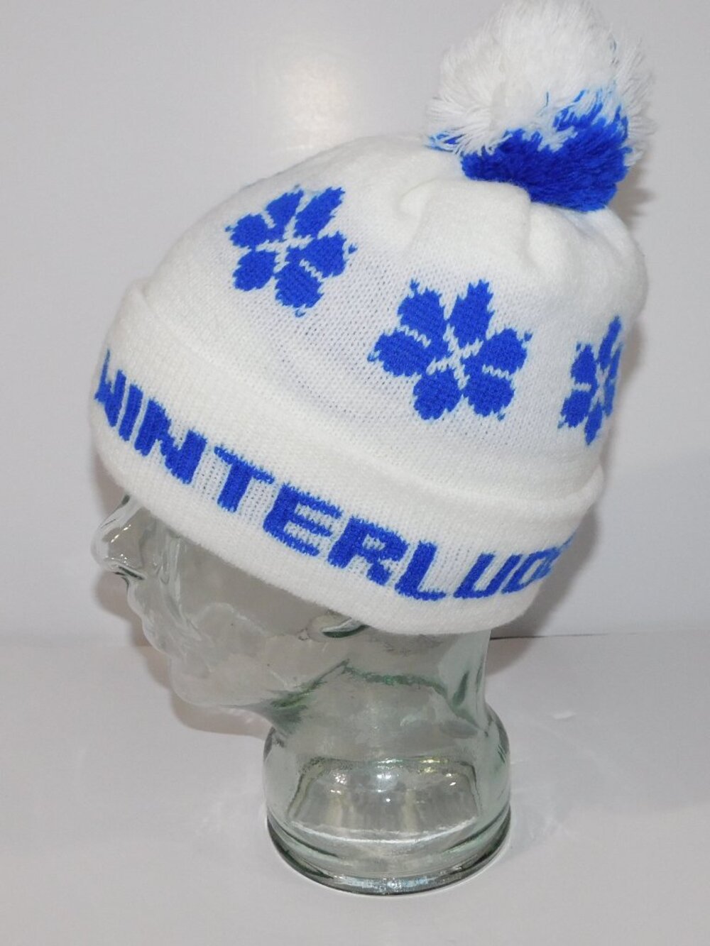 VTG Ottawa Winterlude Bal De Neige Blue White Winter Hat Toque PomPom